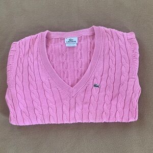 Lacoste Pink Women’s V-Neck Cable Knit Sweater